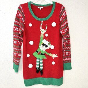 KELA Womens Elf Christmas Sweater Dress Size M Red Green Party Holidays